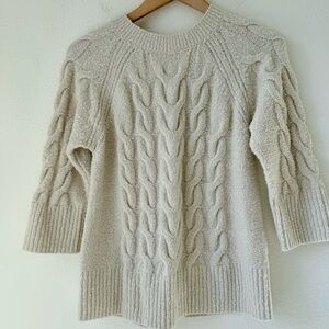 J. Jill Chenille Cable-Knit Crew-Neck Sweater - Cream-3/4 Length Sleeve Size XS